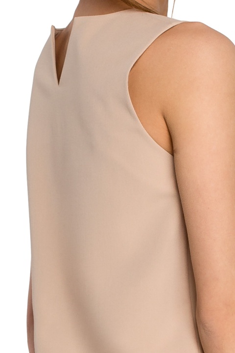 Elegancka bluzka damska krótka trapezowa bez rękawów L beżowa S257 Elegancka bluzka damska krótka trapezowa bez rękawów L beżowa S257