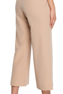 Eleganckie spodnie damskie z szerokimi nogawkami 7/8 M beżowe S256