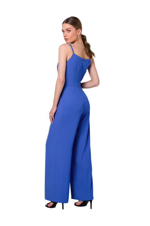 Elegancki kombinezon cienkie ramiączka szerokie nogawki niebieski S333 Elegancki kombinezon cienkie ramiączka szerokie nogawki niebieski S333