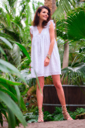 Sukienka mini ażurowa rozkloszowana letnia bez rękawów biała A433