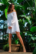 Sukienka rozkloszowana hiszpanka ażurowa letnia mini biała A435