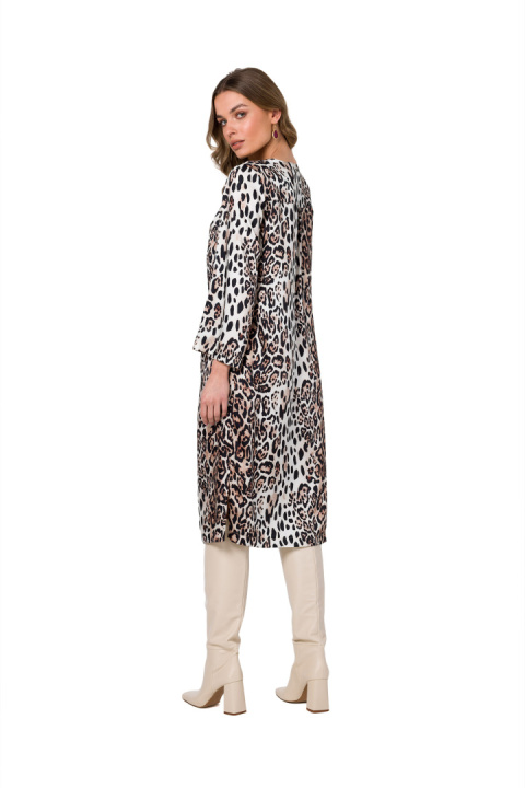 Sukienka midi typu kaftan satynowa pasek rękaw 7/8 dekolt V m2 S338 Sukienka midi typu kaftan satynowa pasek rękaw 7/8 dekolt V m2 S338