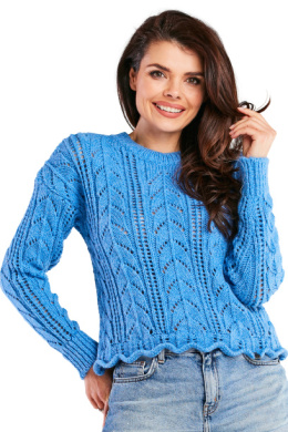 Sweter damski krótki ażurowy z długim rękawem niebieski A446