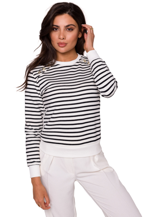 Bluza damska w marynarskie paski z ozdobnymi guzikami dzianina m1 B251 Bluza damska w marynarskie paski z ozdobnymi guzikami dzianina m1 B251