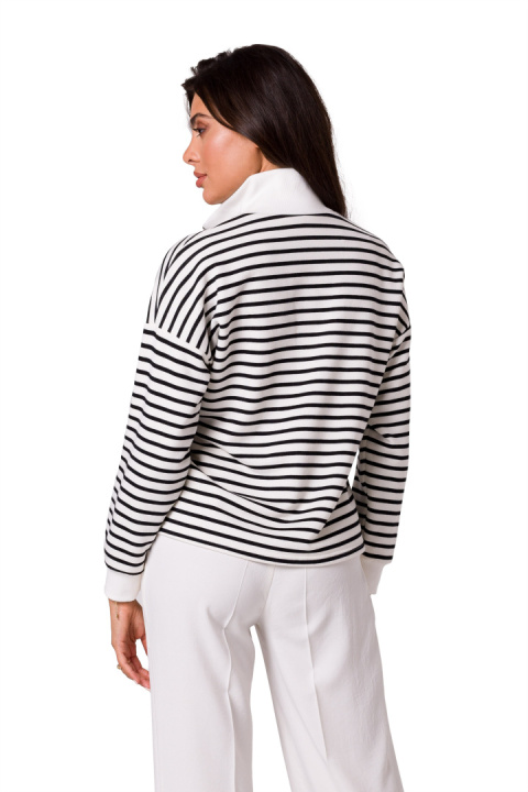 Bluza damska prosta w marynarskie paski z wysokim kołnierzem m1 B250 Bluza damska prosta w marynarskie paski z wysokim kołnierzem m1 B250