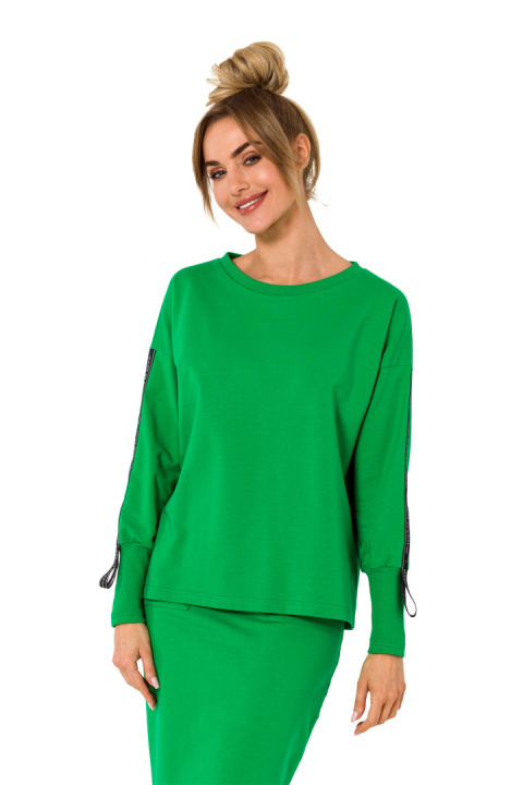 Bluza damska dresowa prosta z lampasami dzianinowa zielona me727 Bluza damska dresowa prosta z lampasami dzianinowa zielona me727