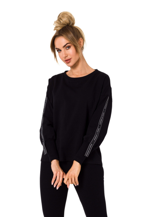 Bluza damska dresowa prosta z lampasami dzianinowa czarna me727 Bluza damska dresowa prosta z lampasami dzianinowa czarna me727