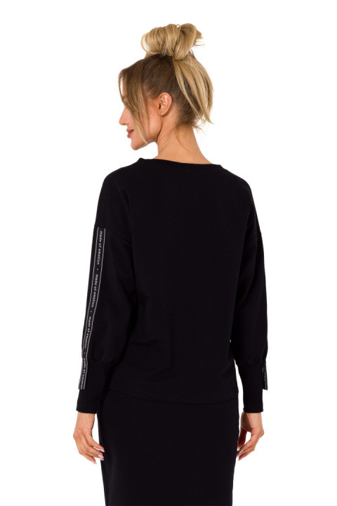 Bluza damska dresowa prosta z lampasami dzianinowa czarna me727 Bluza damska dresowa prosta z lampasami dzianinowa czarna me727