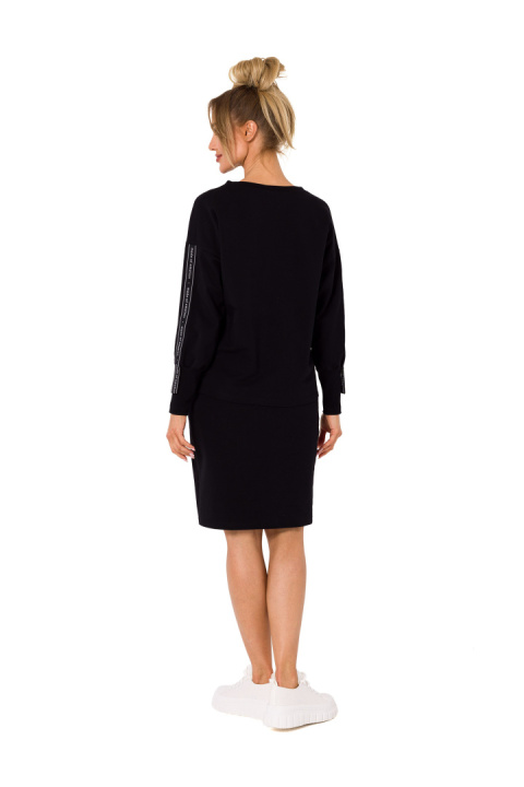Bluza damska dresowa prosta z lampasami dzianinowa czarna me727 Bluza damska dresowa prosta z lampasami dzianinowa czarna me727