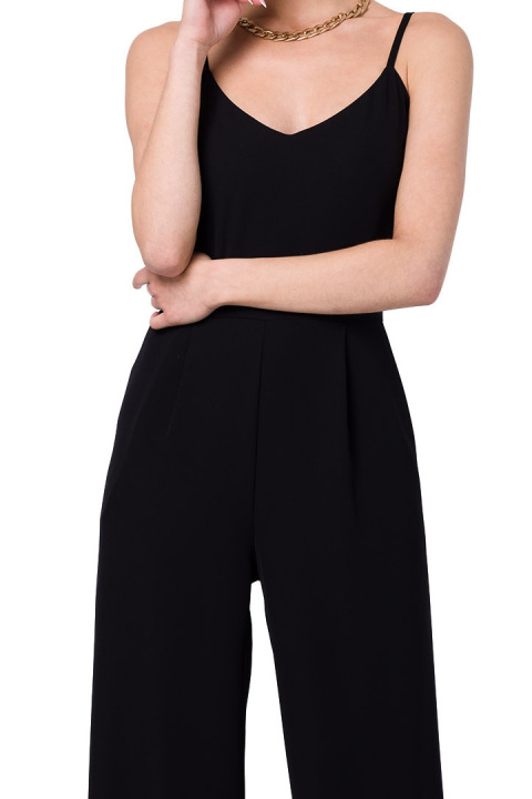 Elegancki kombinezon cienkie ramiączka szerokie nogawki czarny S333 Elegancki kombinezon cienkie ramiączka szerokie nogawki czarny S333