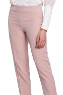 Spodnie damskie cygaretki gładkie z paskiem i gumą S różowe K055