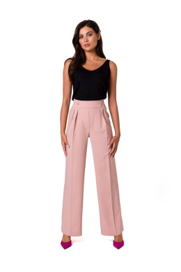 Eleganckie spodnie damskie na kant z szerokimi nogawkami różowe B252