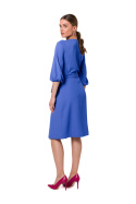 Sukienka kopertowa na zakładkę z wiązaniem midi dekolt V niebieska S340