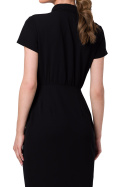 Sukienka koszulowa midi rozpinana zakładki krótki rękaw czarna S335