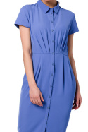 Sukienka koszulowa midi rozpinana zakładki krótki rękaw niebieska S335