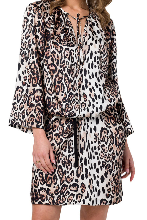 Sukienka midi typu kaftan satynowa pasek rękaw 7/8 dekolt V m2 S338 Sukienka midi typu kaftan satynowa pasek rękaw 7/8 dekolt V m2 S338