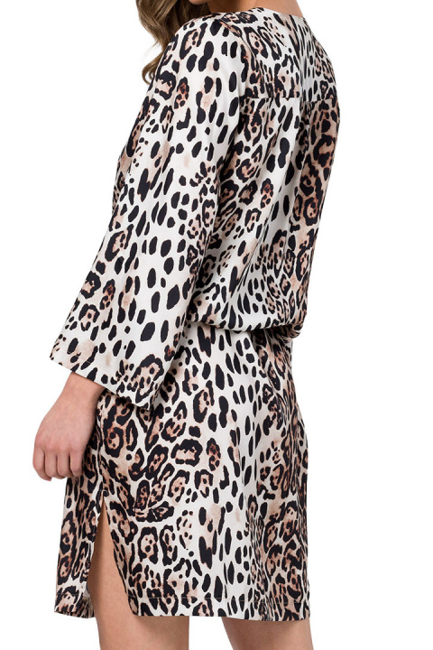 Sukienka midi typu kaftan satynowa pasek rękaw 7/8 dekolt V m2 S338 Sukienka midi typu kaftan satynowa pasek rękaw 7/8 dekolt V m2 S338