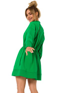 Sukienka mini rozpinana z wycięciami na plecach długi rękaw zielona me733