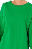 Bluza damska dresowa prosta z lampasami dzianinowa zielona me727