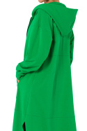 Długa bluza damska z kapturem jak parka rozpinana zielona me729