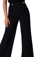 Eleganckie spodnie damskie na kant z szerokimi nogawkami czarne B252