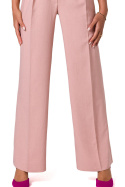 Eleganckie spodnie damskie na kant z szerokimi nogawkami różowe B252