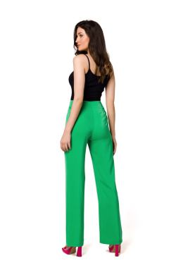 Spodnie damskie eleganckie z wysokim stanem poszerzane zielone K162