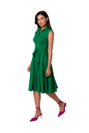 Sukienka midi rozkloszowana bez rękawów dopasowana góra zielona B261