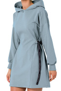Sukienka dresowa mini z kapturem dzianinowa długi rękaw agawa me730