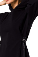 Sukienka dresowa mini z kapturem dzianinowa długi rękaw czarna me730