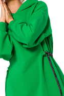 Sukienka dresowa mini z kapturem dzianinowa długi rękaw zielona me730