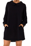 Sukienka koszulowa mini luźna z łańcuszkiem długi rękaw czarna me740