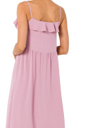 Sukienka letnia zwiewna z falbaną na cienkich ramiączkach różowa me743