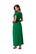 Sukienka maxi dzianinowa gumka w pasie krótki rękaw zielona B264