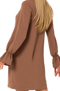 Sukienka midi ze sznurowaniem na przodzie długi rękaw czekoladowa me742