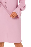 Sukienka midi ze sznurowaniem na przodzie długi rękaw różowa me742