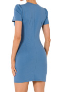 Sukienka mini dopasowana z przeplotem krótki rękaw niebieska me731