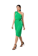Sukienka midi bez rękawów asymetryczna na jedno ramię zielona K160