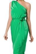 Sukienka midi bez rękawów asymetryczna na jedno ramię zielona K160