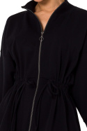 Sukienka mini rozpinana z wycięciami na plecach długi rękaw czarna me733