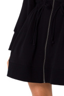 Sukienka mini rozpinana z wycięciami na plecach długi rękaw czarna me733