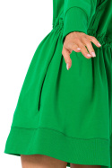 Sukienka mini rozpinana z wycięciami na plecach długi rękaw zielona me733