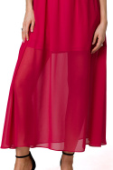 Sukienka szyfonowa maxi bez rękawów wiązana wokół szyi fuksja K169
