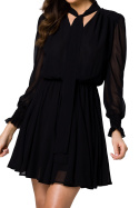 Sukienka szyfonowa mini kliny dekolt V długi rękaw czarna K168