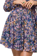 Sukienka szyfonowa mini dekolt V długi rękaw nadruk kwiaty m2 K167