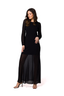 Sukienka szyfonowa maxi z odkrytymi plecami długi rękaw czarna K166
