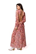 Sukienka szyfonowa maxi z odkrytymi plecami długi rękaw kwiaty m1 K165