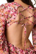 Sukienka szyfonowa maxi z odkrytymi plecami długi rękaw kwiaty m1 K165
