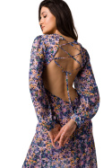 Sukienka szyfonowa maxi z odkrytymi plecami długi rękaw kwiaty m2 K165