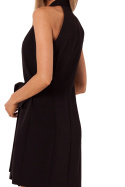 Sukienka żakietowa mini na zakładkę bez rękawów wiązana czarna me747